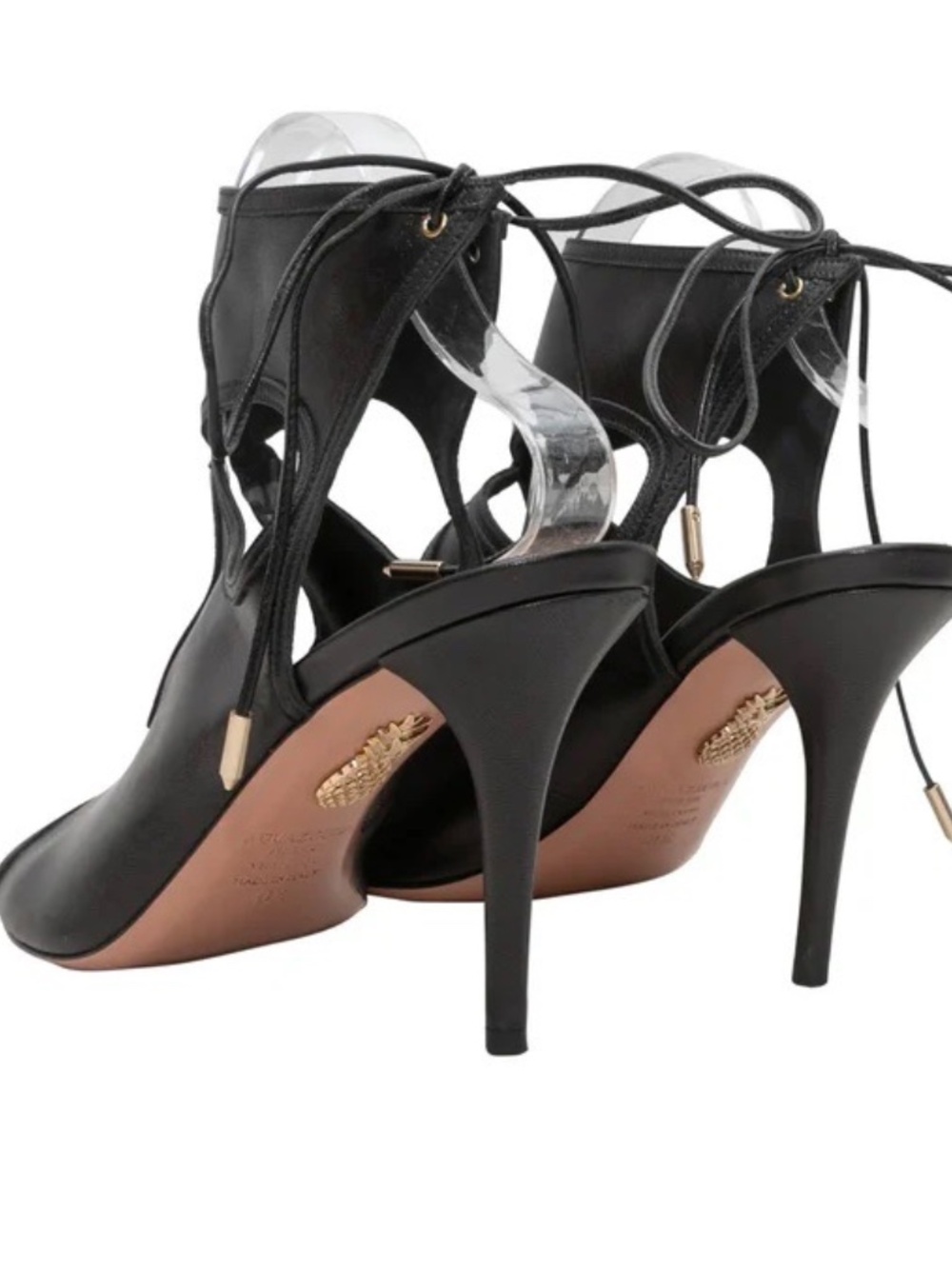 Aquazzura Black Leather Cutout Peep-Toe Booties Heels Stiletto Size 36